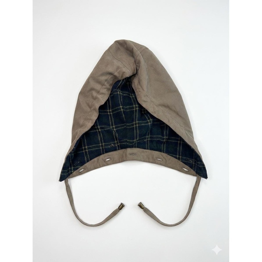 Unbranded‎ Detachable Button-On Hood Taupe Canvas Navy Plaid Lined Replacement